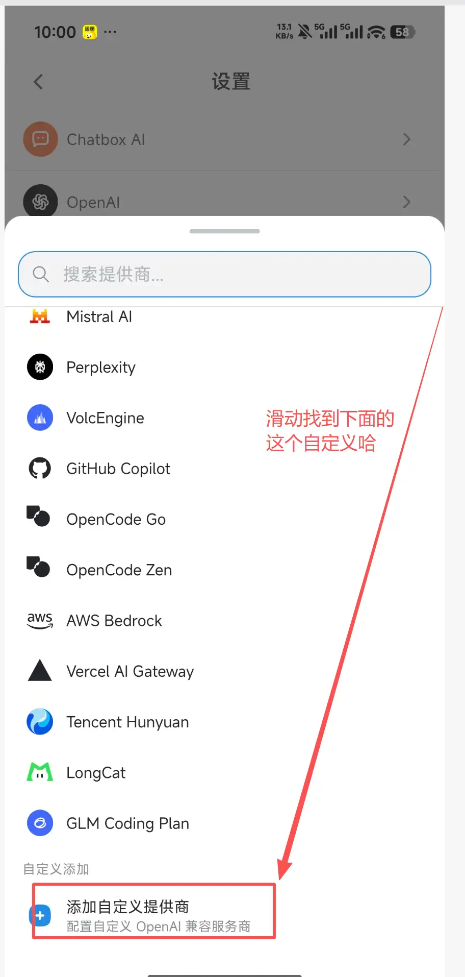 Chatbox 添加自定义提供商入口
