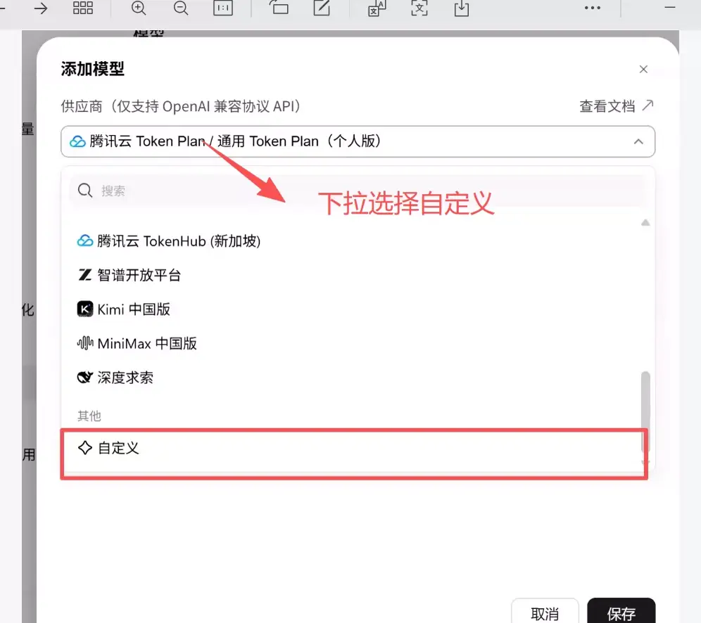 选择自定义模型供应商